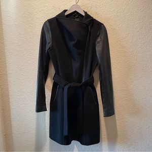 Mackage women black wool blend and leather coat, size S